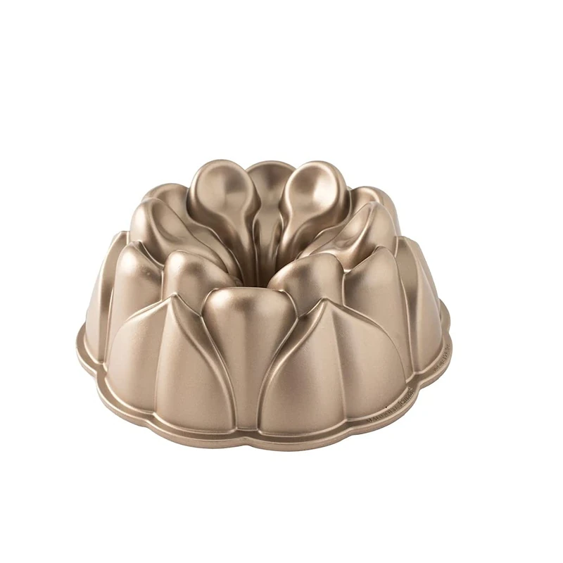 Nordic Ware Magnolia Bundt Pan, Original Cast Aluminium Bundt Tin, Official Bundt Cake Tin with Floral Pattern, Cake Mould Colour: Toffee