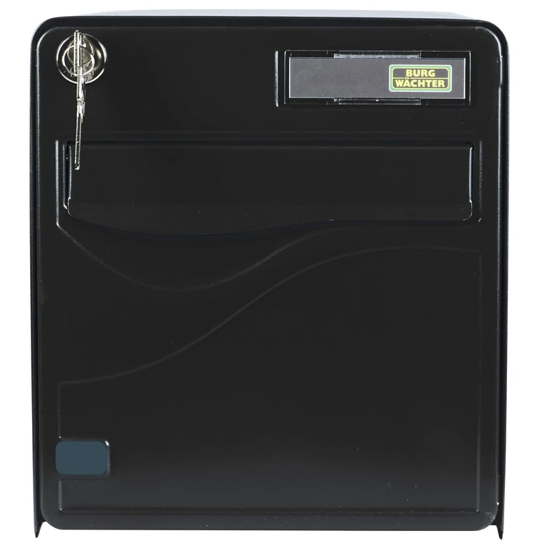BURG-WÄCHTER La Poste, 1 Door, 525 NO Baltic, Black Galvanised Steel Mailbox, with Full Opening Door and Mail Stop (Door Blocked at 120°)