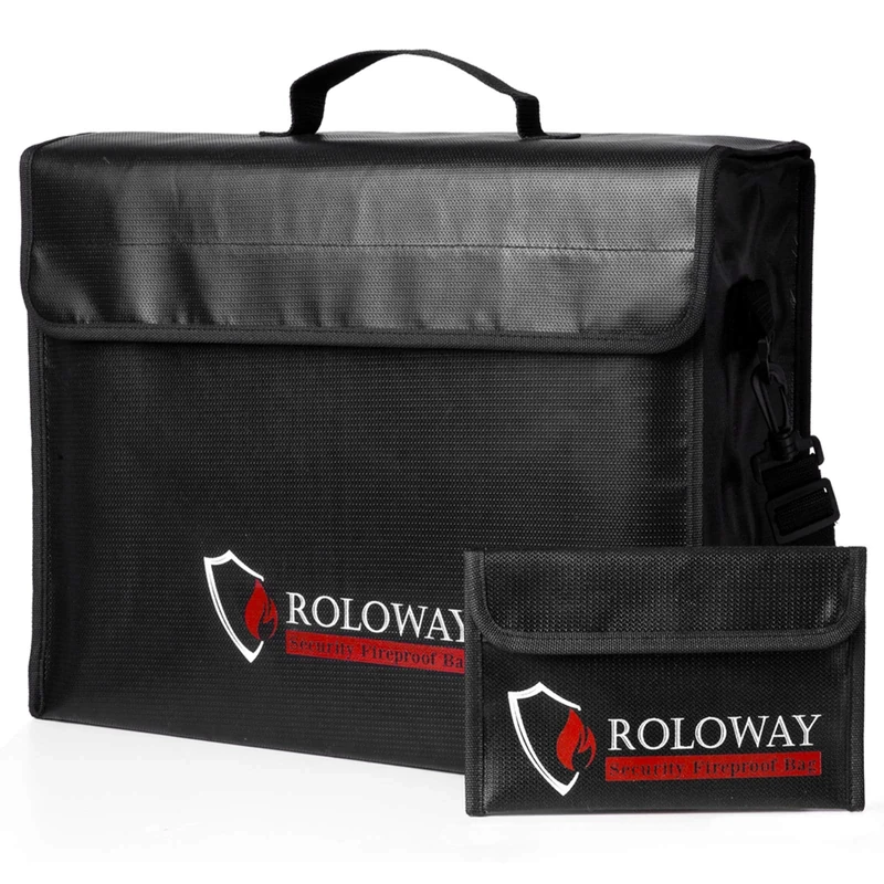 ROLOWAY Large (17 x 12 x 5.8 inches) Fireproof Bag, Fireproof Document Bags, Fireproof Money Bag, Water Resistant Fireproof Safe Bag for Documents and Valuables Storage