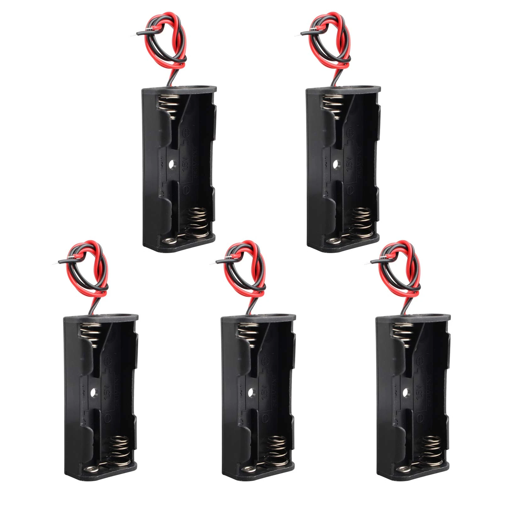 HALJIA 5Pcs 3V AAA 2 x 1.5V Battery Holder Case Storage Box Battery Organizer Battery Container with Wire Leads Black