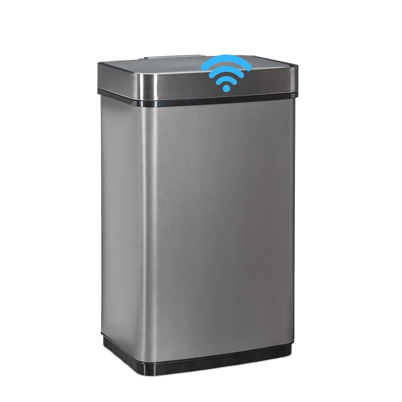 Relaxdays Sensor Waster Bin, 60 L Trash Can, Stainless Steel Kitchen Garbage Pail with Motion Sensor, Battery-Operated, Grey