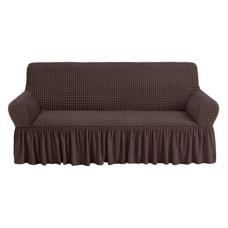 NICEEC Sofa Slipcover Brown Sofa Cover 1 Piece Easy Fitted Sofa Couch Cover Universal High Stretch Durable Furniture Protector with Skirt Country Style (3 Seater Chocolate Brown)