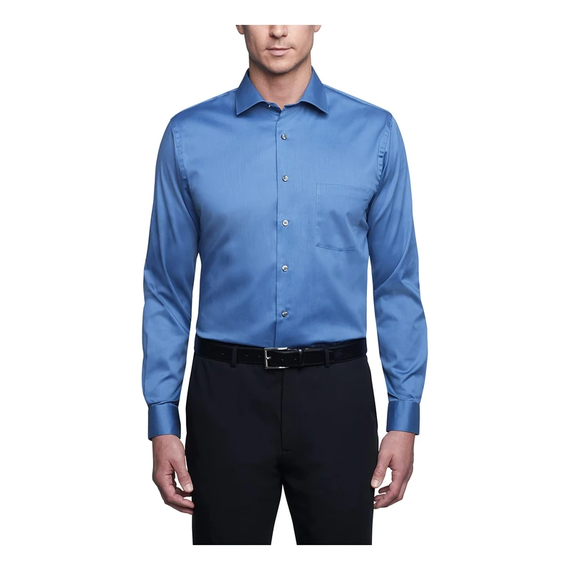 Van Heusen Men's Dress Shirt Regular Fit Flex Collar Stretch Solid, Blue (Dusty Blue), 42 cm Hals 81 cm-84 cm Ärmel