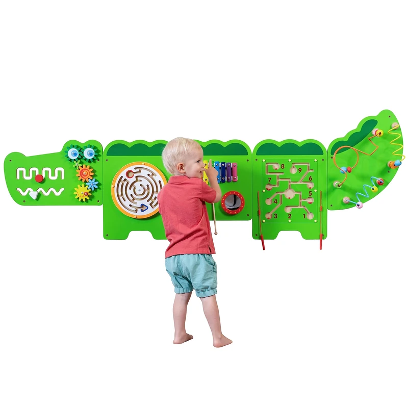 SPARK & WOW Crocodile Activity Wall Panels - Ages 18m Plus - Montessori Sensory Wall Toy - 11 Activities - Busy Board - Toddler Room Decor