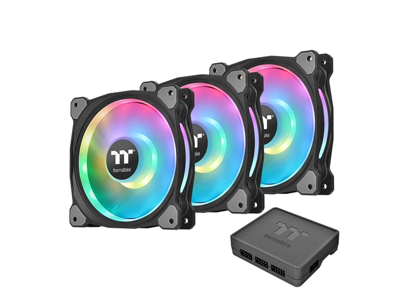 Thermaltake Riing Duo 12 RGB Radiator Fan / 3 Pack With Controller/Low Noise - PWM Case Fan / 19 LED/NeonMaker Supported -Black