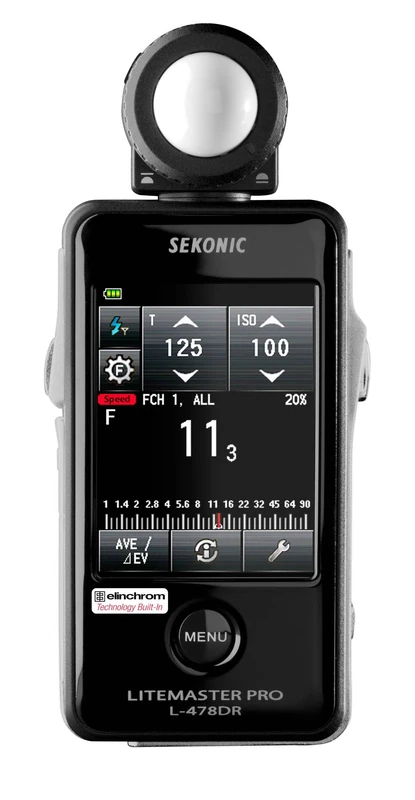 Sekonic L-478DR-EL LiteMaster Pro for Elinchrom. L-478DR-EL. Strap and case included. Touch screen light meter for ambient and flash light readings. For photographers and filmmakers.