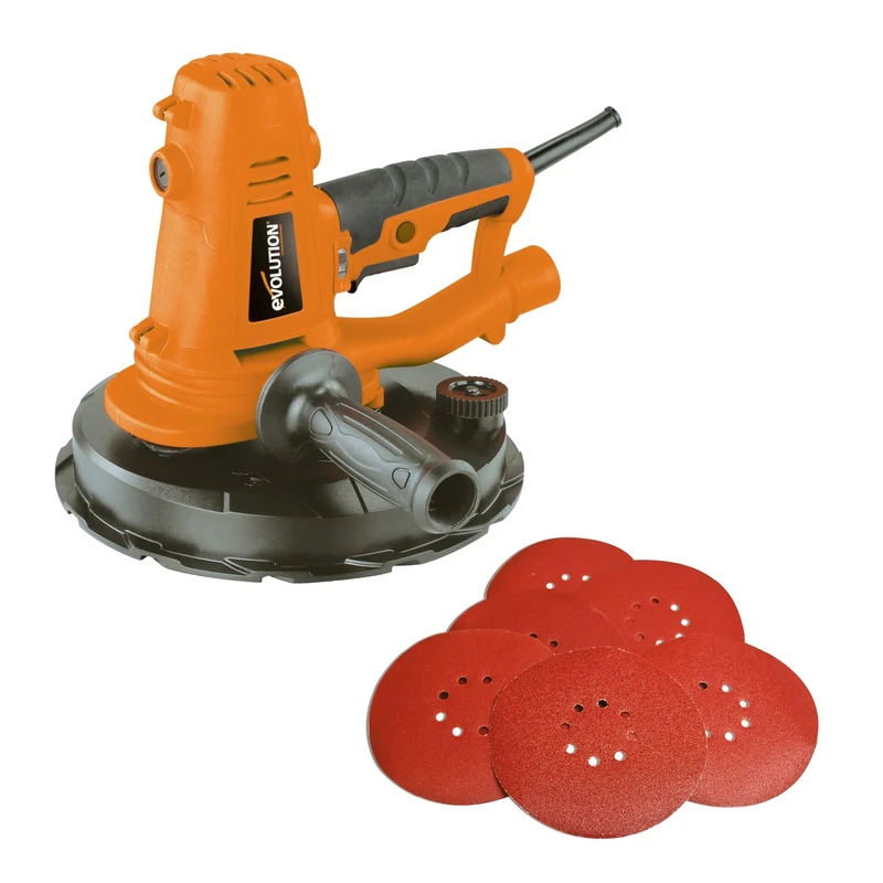 Evolution Power Tools Hand Held Dry Wall Sander, 225 mm (230 V) with Additional 6 Pack of 120 Grade Sanding Discs