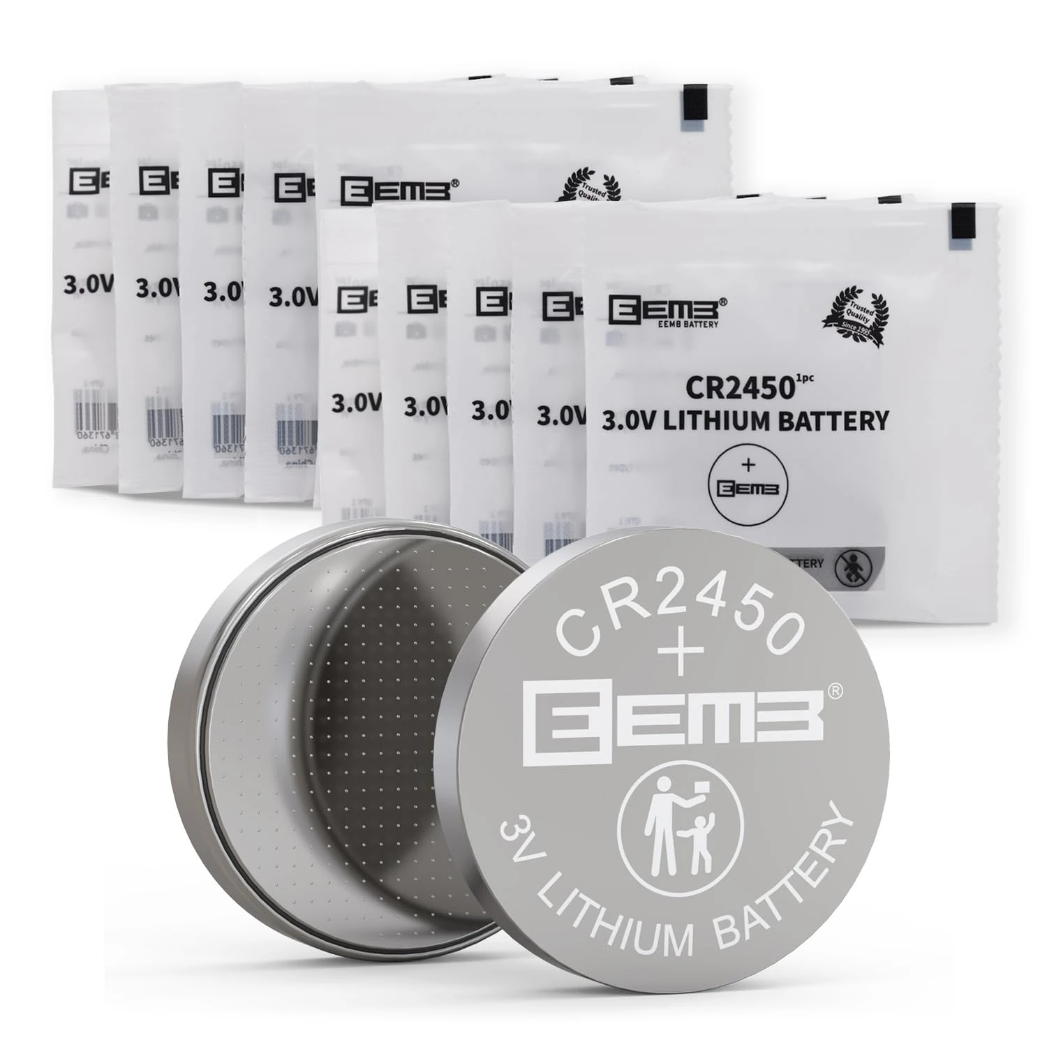 EEMB 10 PACK CR2450 Battery 3V Lithium Battery 2450 Button Coin Cell Batteries DL2450, ECR2450, BR2450 for Watch Tea Lights Votive Candles Alarm System Car Key Fob Remote Control Toys Games