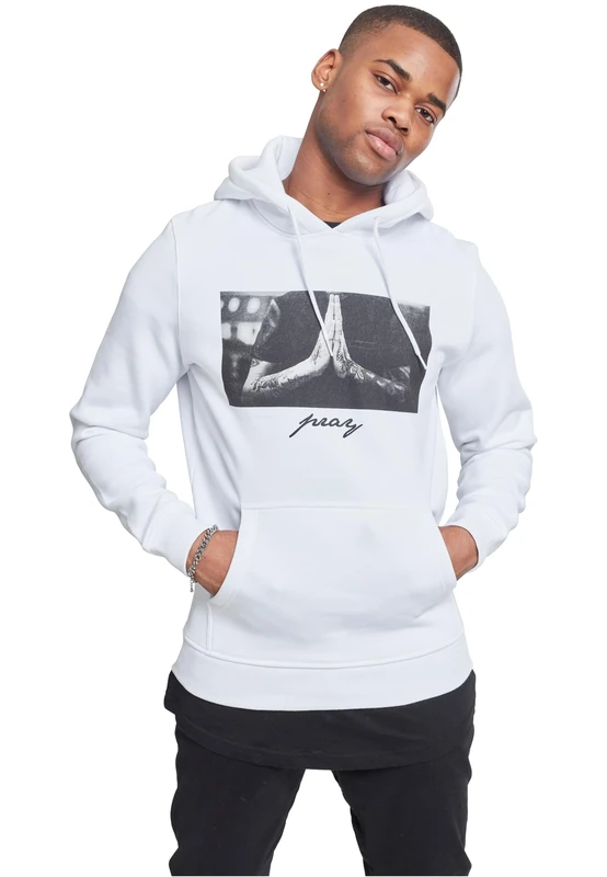 Mister Tee Men's Pray Hoody, White, 4XL