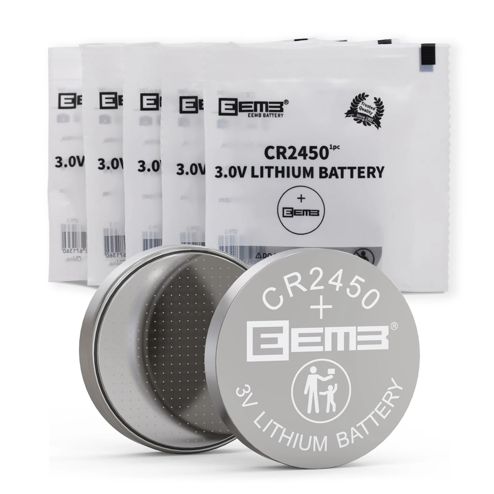 EEMB 5 PACK CR2450 Battery 3V Lithium Battery 2450 Button Coin Cell Batteries DL2450, ECR2450, BR2450 for Watch Tea Lights Votive Candles Alarm System Car Key Fob Remote Control Calculators Toys Games