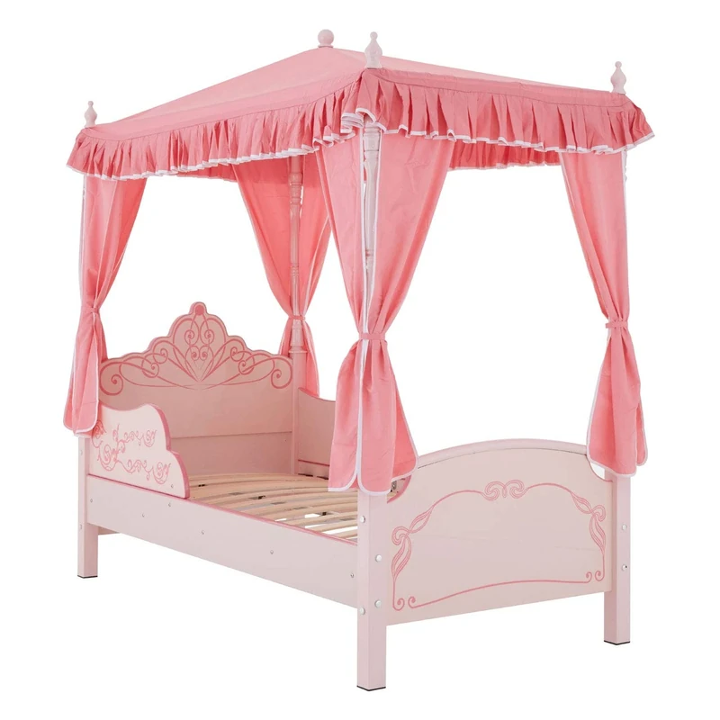 Premier Housewares Princess Palace Bed, Fabric, Iron, MDF, Melamine, Plywood, PVC, UV Paint, Zinc, Pink, Single