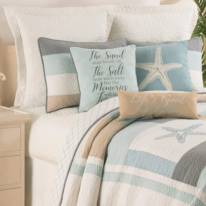 C&F Home Driftwood Shores Ocean Beach Coastal Machine Washable Reversible Twin Cotton Quilt Set Twin 2 Piece Set Blue