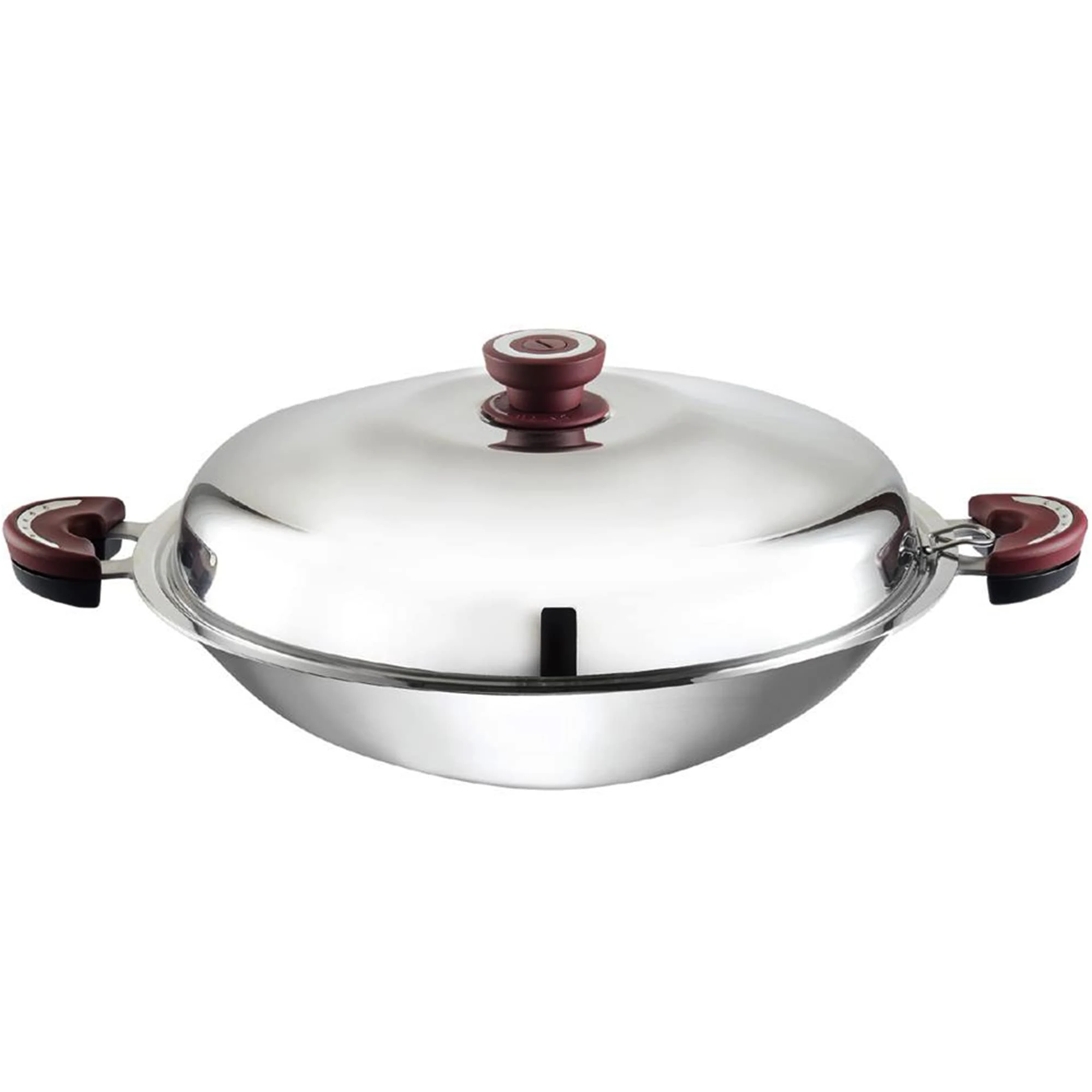 BUFFALO Clad Stainless Steel Wok Pan with Lid Round Bottom 16 inch (40cm) Stir Frying Pan Tri-Ply Nonstick Cookware - Double Handle Cooking Pot for Induction/Electric/Gas Stoves