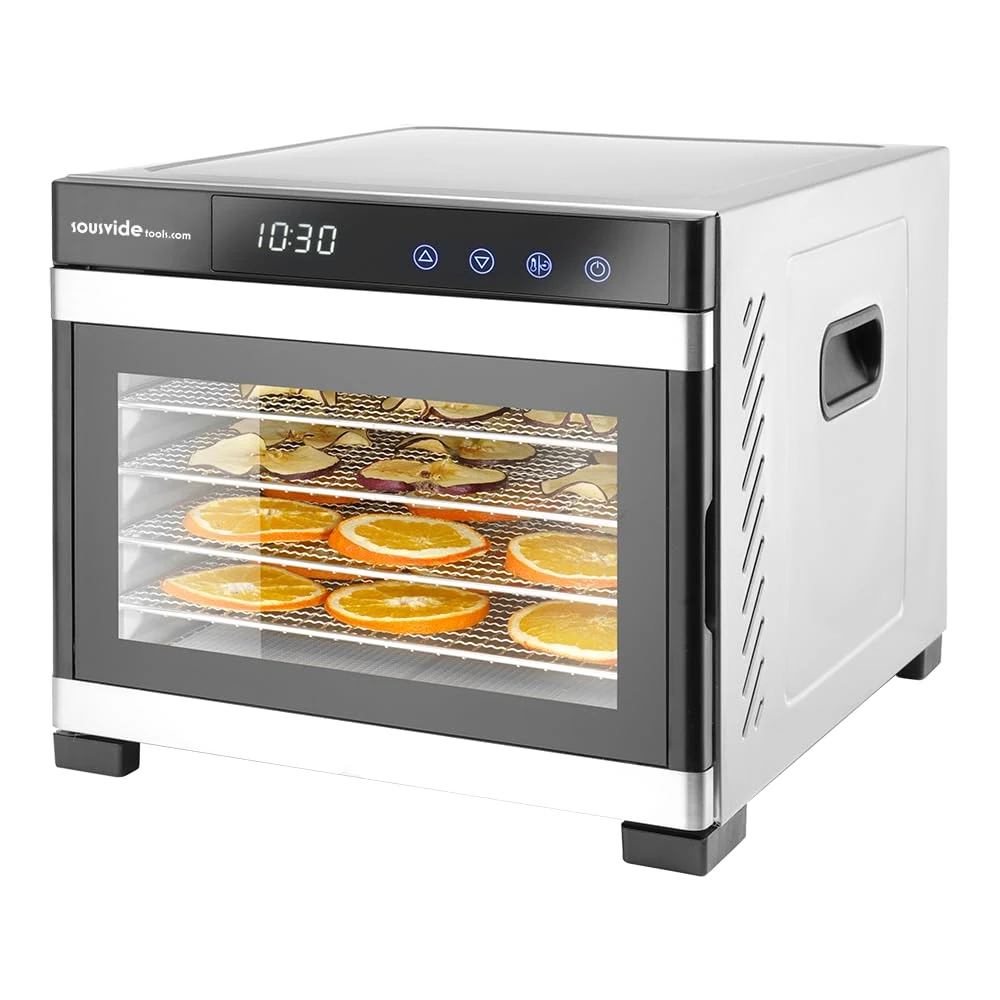 6-Tray Stainless Steel Food Dehydrator by SousVideTools/Hendi | Touch Panel, Timer & Thermostat Control | Ideal for Drying Fruit, Meat, and Vegetables