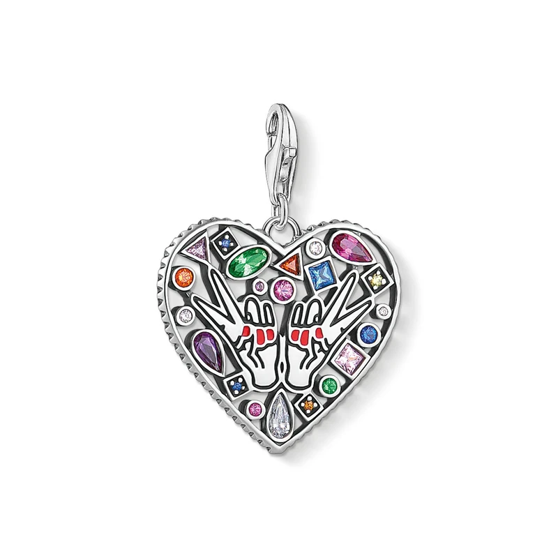 Thomas Sabo Women Charm Pendant Love & Peace 925 Sterling Silver, Blackened, Red Enamelled 1745-314-7