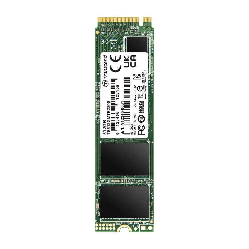 Transcend MTE220S 512GB NVMe PCIe Gen3 x4 SSD, Read/Write up to 3,500/2,500 mb/s with DRAM Cache & Graphene Heatsink TS512GMTE220S - Image 1