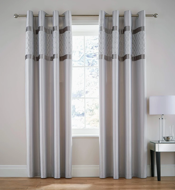 Catherine Lansfield Sequin Cluster 66x90 Inch Lined Eyelet Curtains Two Panels Silver Grey