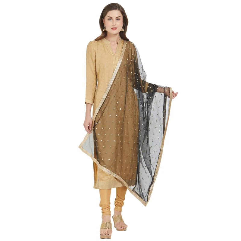 DUPATTA BAZAAR Women's Net Dupatta (Db1725 Black Free size - Image 1