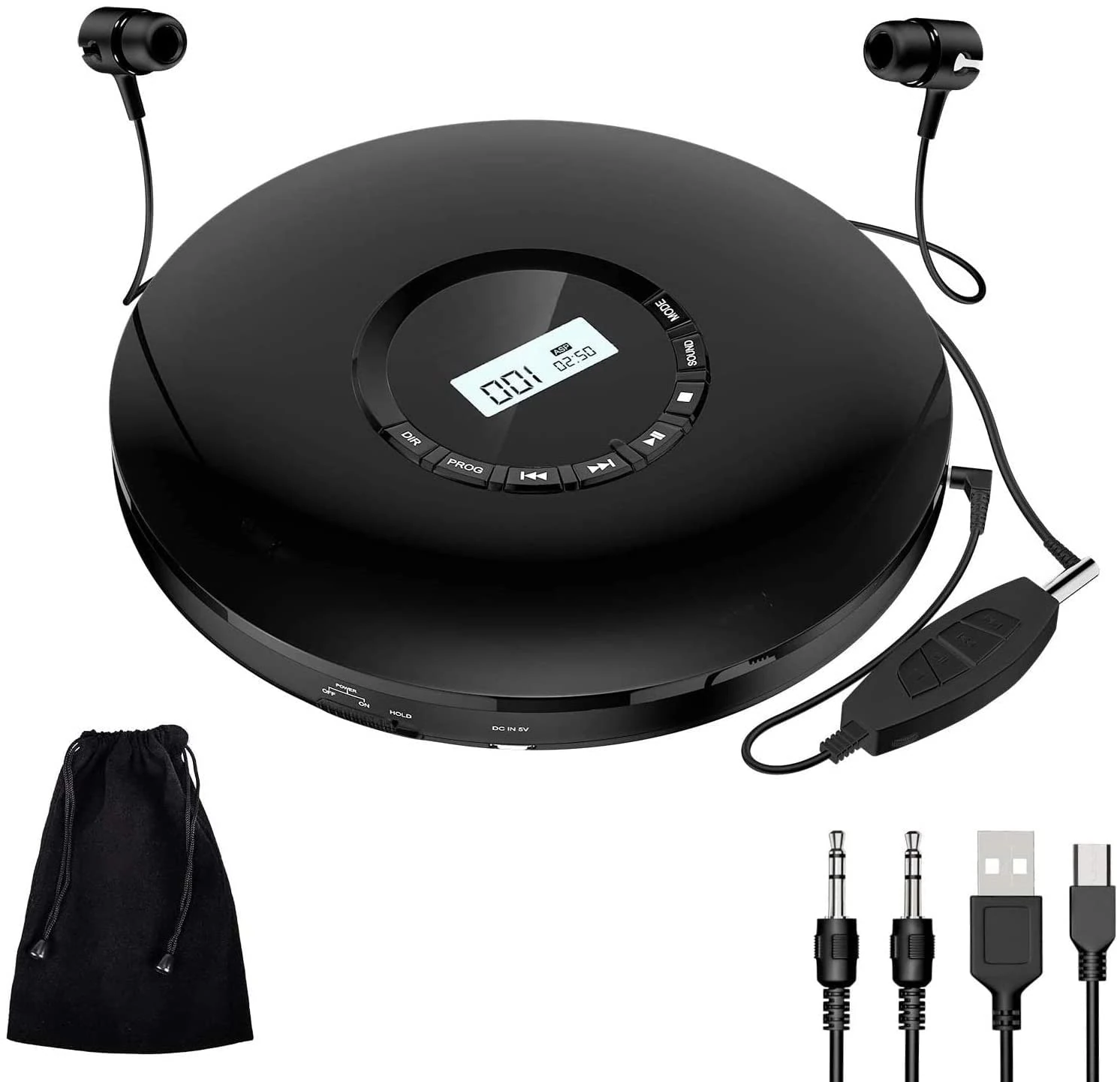 Gueray Portable CD Player 1400mAh CD Player Rechargeable Portable Gueray CD Discman Personal CD Player with Headphone Jack USB Power Music Disc with LCD Display (Black)