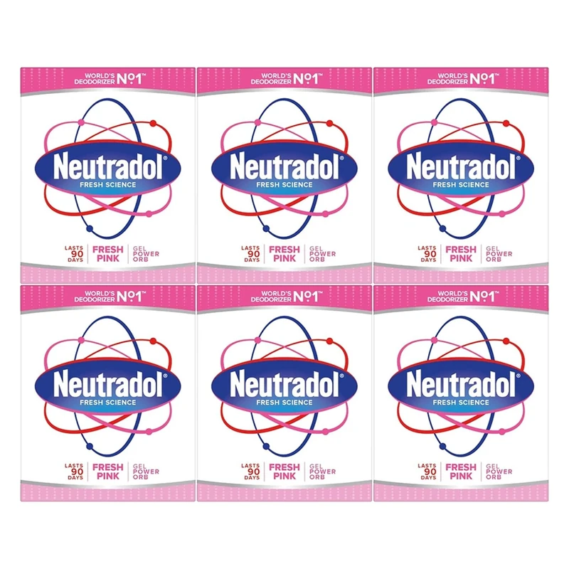 Neutradol Slow Release Gel, Air Freshener and Odour Eliminator, No Plug or Spray Needed, Fresh Pink, Multipack of 6 x 135g