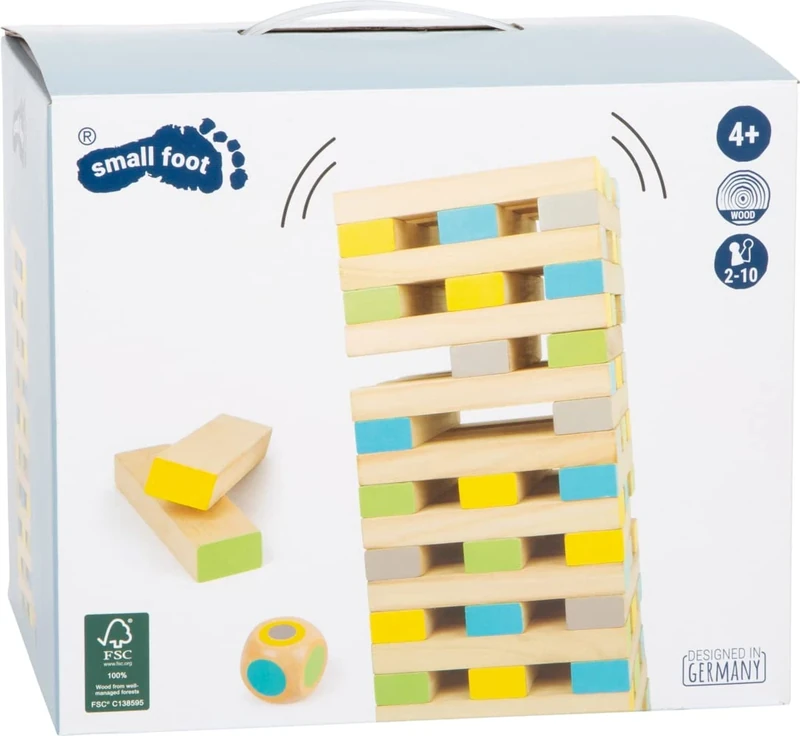 Small Foot 12027 Wobble Tower XXL Active Made of FSC 100% Certified Wood, Outdoor Family Game, from 3 Years Multi-coloured