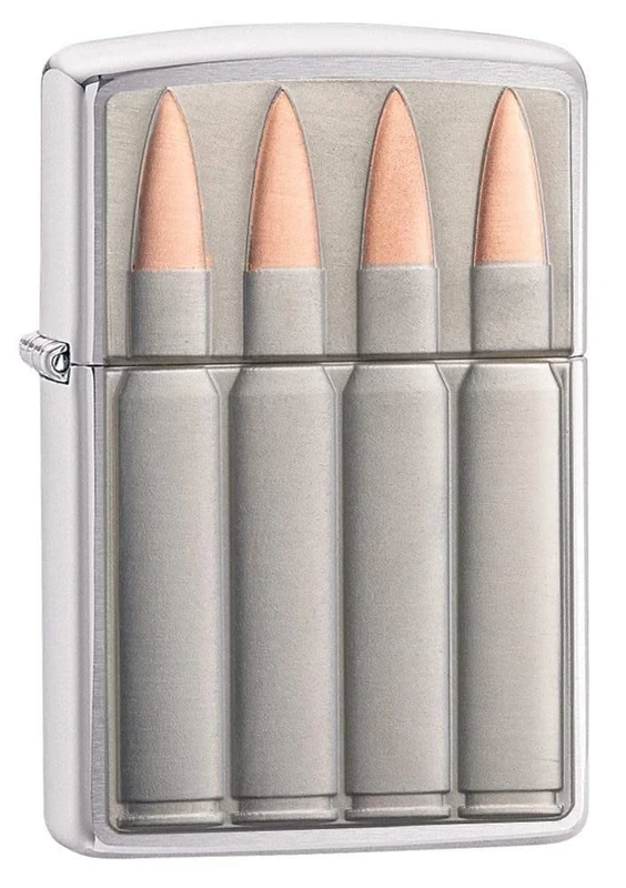 Zippo - Windproof Lighter, Bullets Emblem, Brushed Chrome, Refillable, Reusable, Windproof Design, Gift Box, Made in the USA