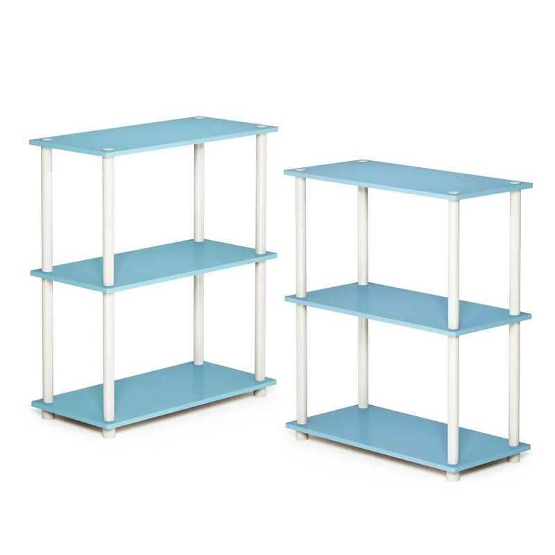 Furinno TURN-N-TUBE Storage Shelves Set of 2, 3-Tier Book Shelf, Corner Shelf, Toolless Open Shelves, for Organization and Storage, Living Room, Garage, Home Office, Light Blue