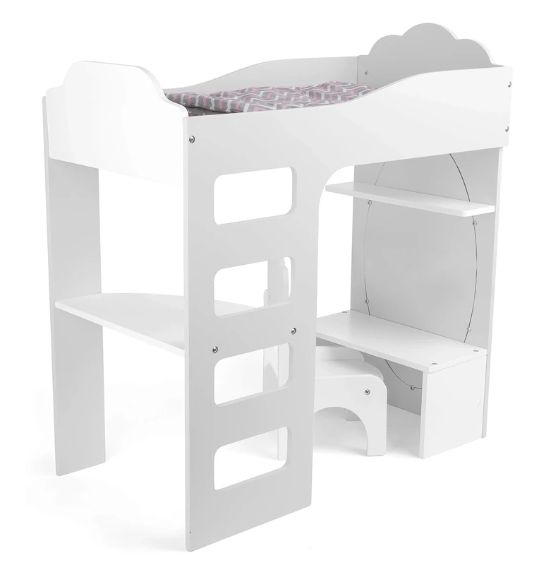 Small Foot Puppenhochbett aus Holz, mit Leiter, Bettwäsche, Schreibtisch, Stuhl und Spiegel, AB 3 Jahren, 12025, Wood, Multicoloured, Small