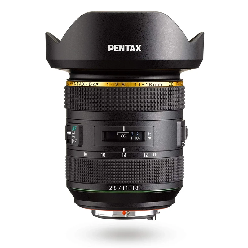 HD PENTAX-DA11-18mmF2.8ED DC AW Ultra-wide-angle zoom lens 17-27.5mm (Equivalent to 35mm format) All Weather resistant Extra-sharp High-contrast images Free of flare and ghost images Smooth, quiet AF