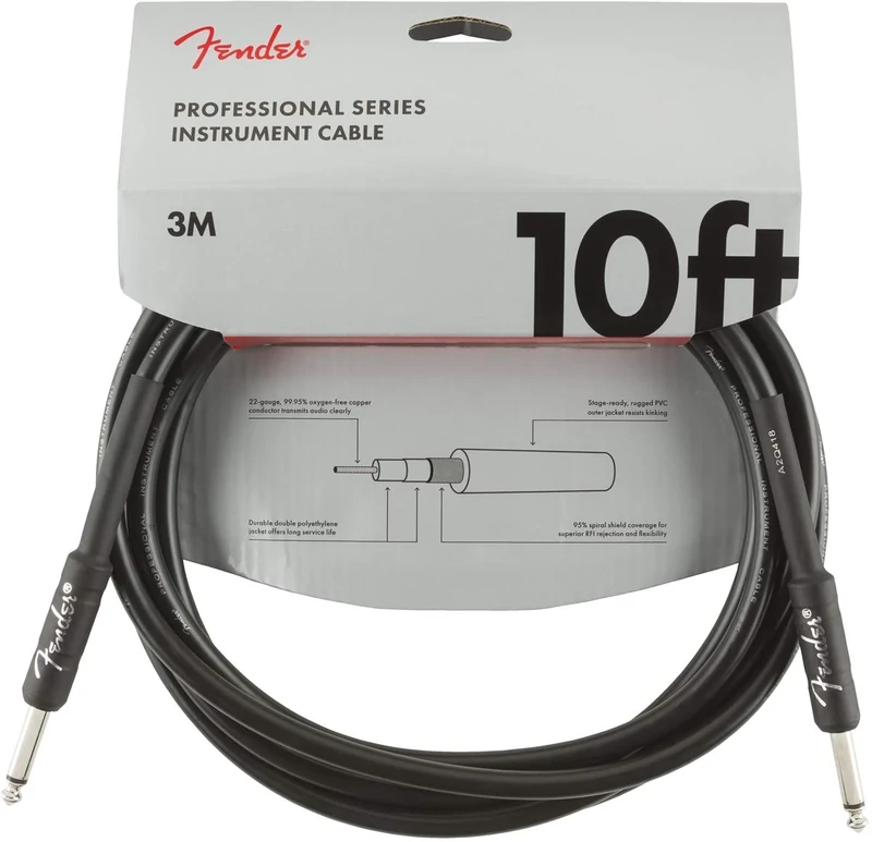 Fender Professional Series Instrument Guitar Cable, 10ft / 3m, Straight/Straight, Black