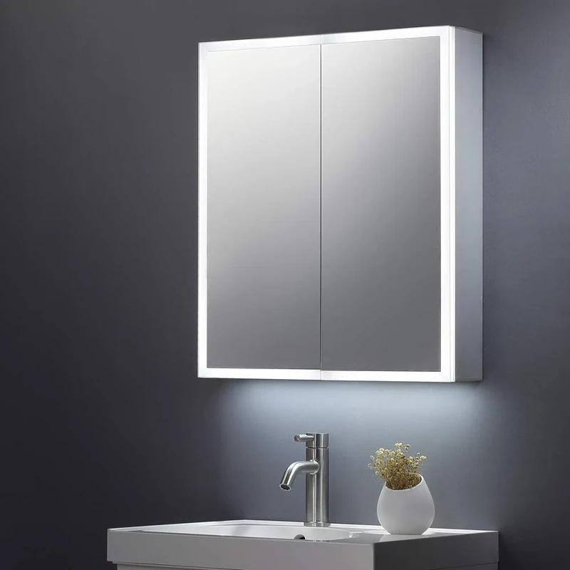Keenware KBM-104 LED Bathroom Mirror Cabinet with Shaver Socket; 600x700mm Grey
