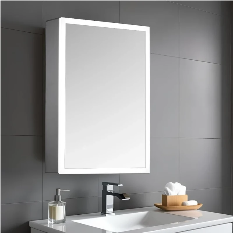Keenware KBM-102 LED Bathroom Mirror Cabinet with Shaver Socket; 500x700mm , Grey