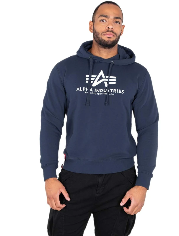 Alpha Industries Basic Hoody Hooded Sweat for Men New Navy