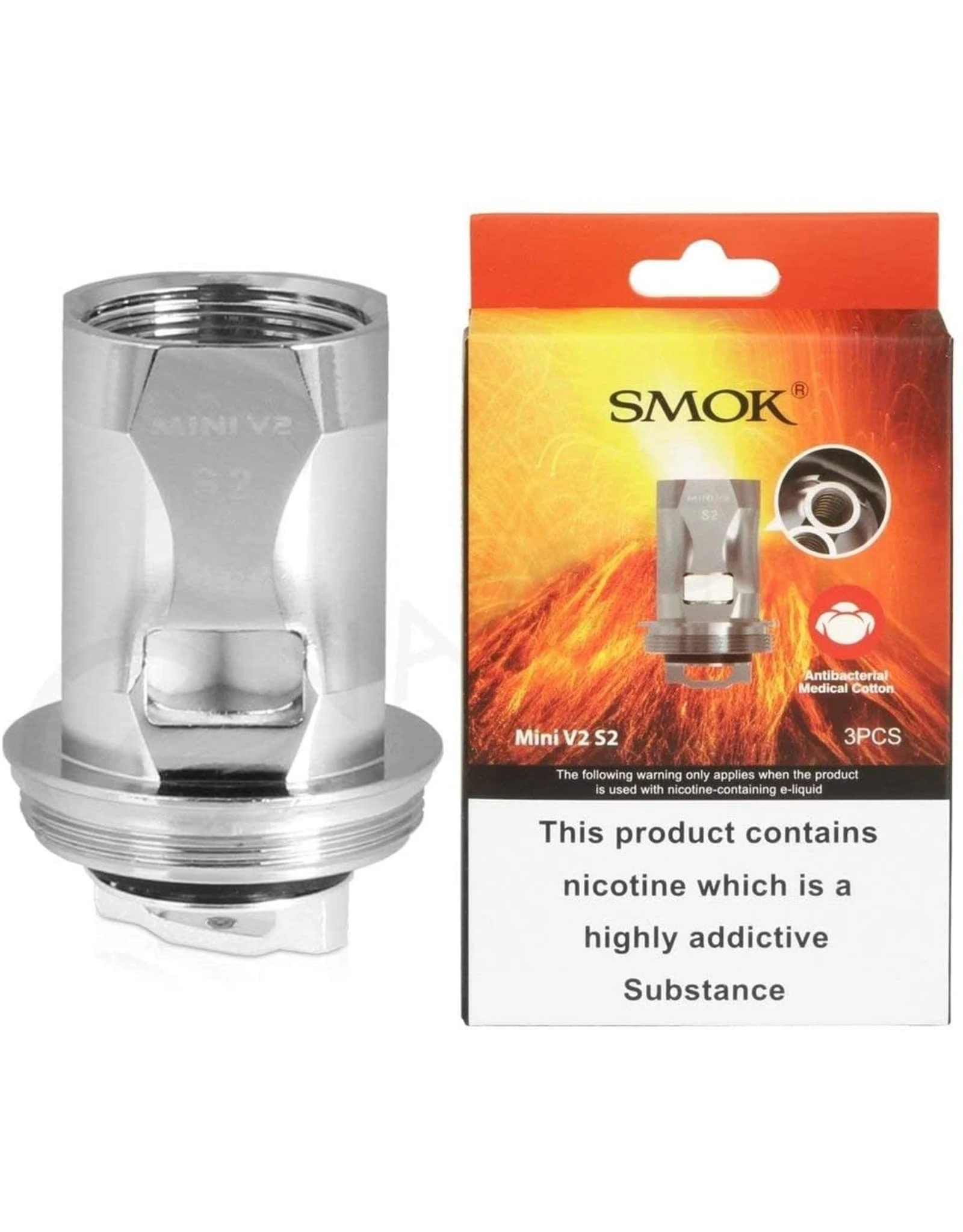 SMOK TFV8 MINI V2 S2 Replacement Coils, Stainless Steel, 0.15 Ohm, Works With R Kiss Kit, Species Kit, TFV8 Baby V2 Tank, SMOK Vaping Coils, Pack of 3, No Nicotine