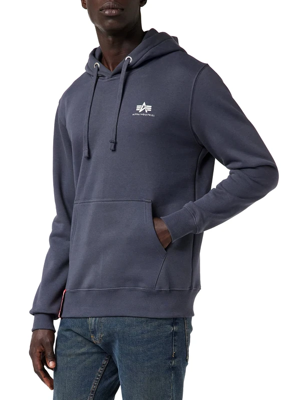 Alpha Industries Basic Hoody Small Logo Hooded Sweat for Men Greyblack