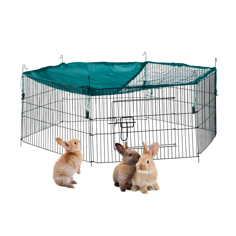 Relaxdays Free Range Pen with Netting, Outdoor Enclosure for Bunnies and Rodents, With Sun Protection, Ø 110 cm, Green