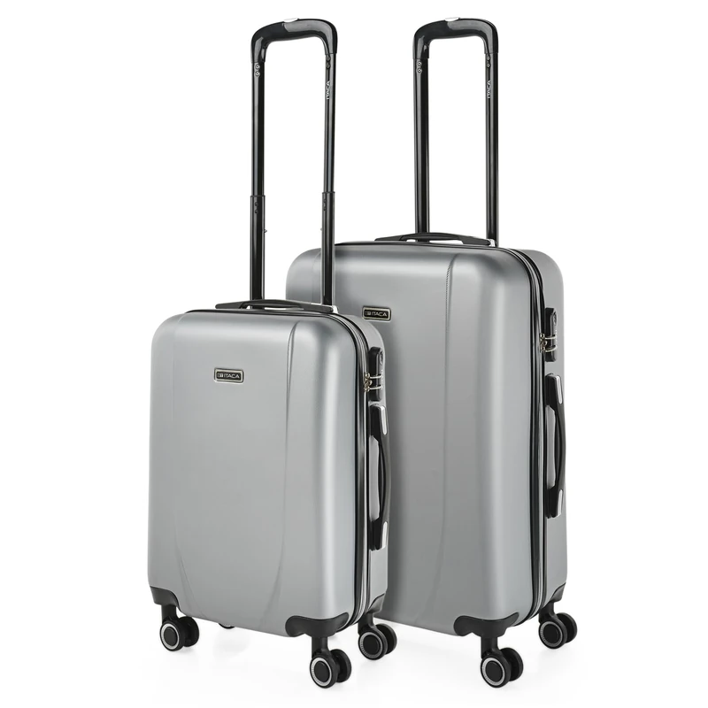 ITACA - Set of 2 Rigid Travel Suitcases 55/65 cm 4 Wheels ABS. Resistant and Light. Upper and sideHandles Integrated Combination Lock. Small Cabin Approved and Medium., Silver - Image 1