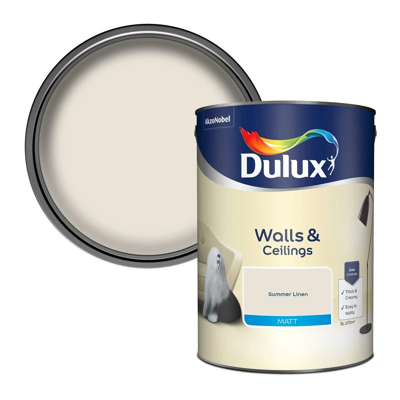 Dulux Walls and Ceilings Matt Emulsion Paint, Summer Linen, 5 Liters