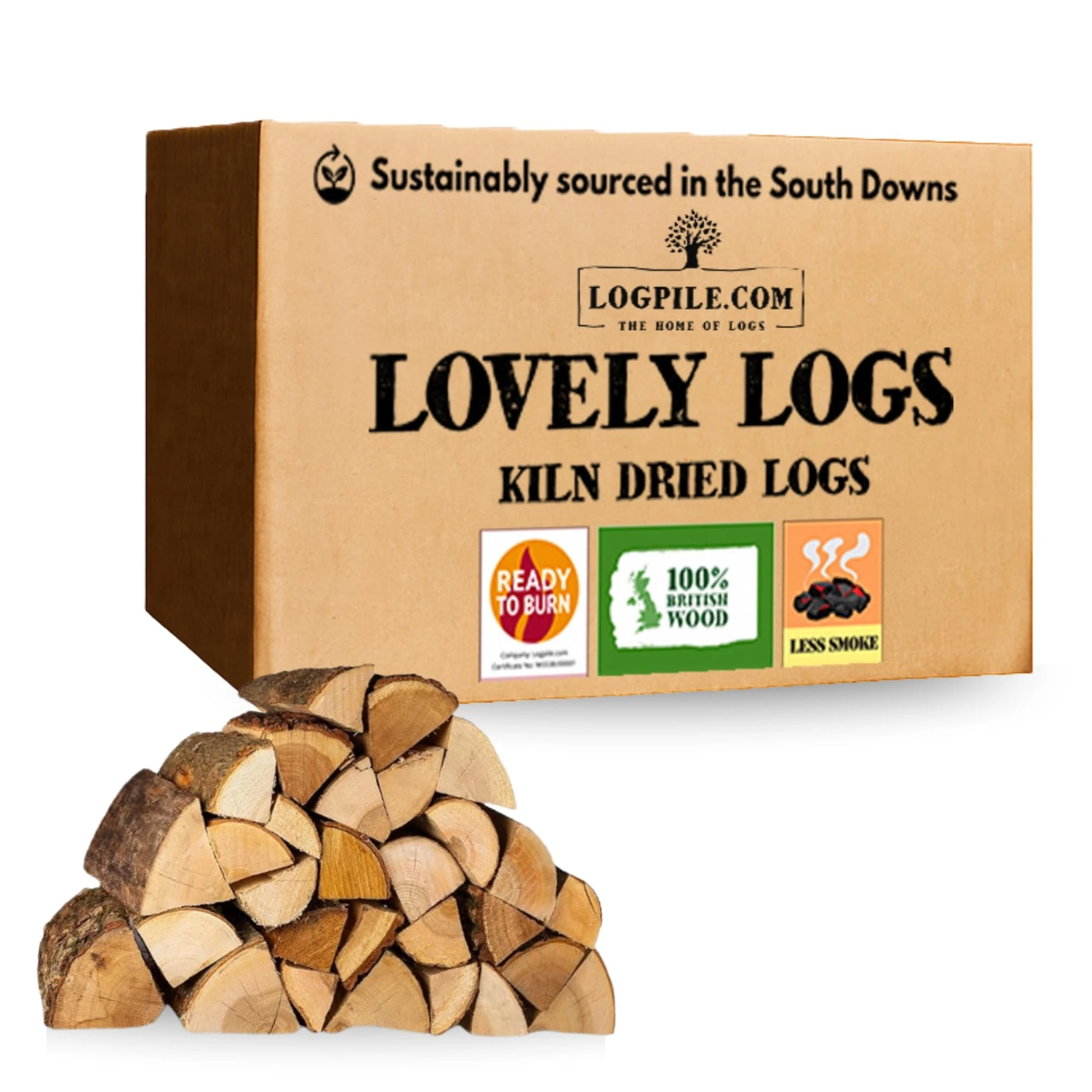 Logpile 20kg Kiln Dried Fire Logs | Premium British Hardwood Firewood Logs for Wood Burners, Stoves, Fireplaces & Fire Pits | Ready to Burn Certified, Quick Lighting & Long Burning Fire Wood