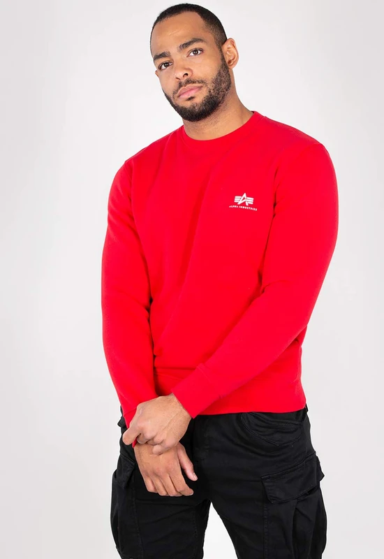 Alpha Industries Men's Basic Sweater Small Logo, Speed Red, XXL