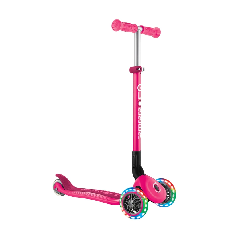 Globber Primo Foldable Scooter with Light Up Wheels for Children 3 Years Plus - 2 Year Warranty (Pastel Pink)