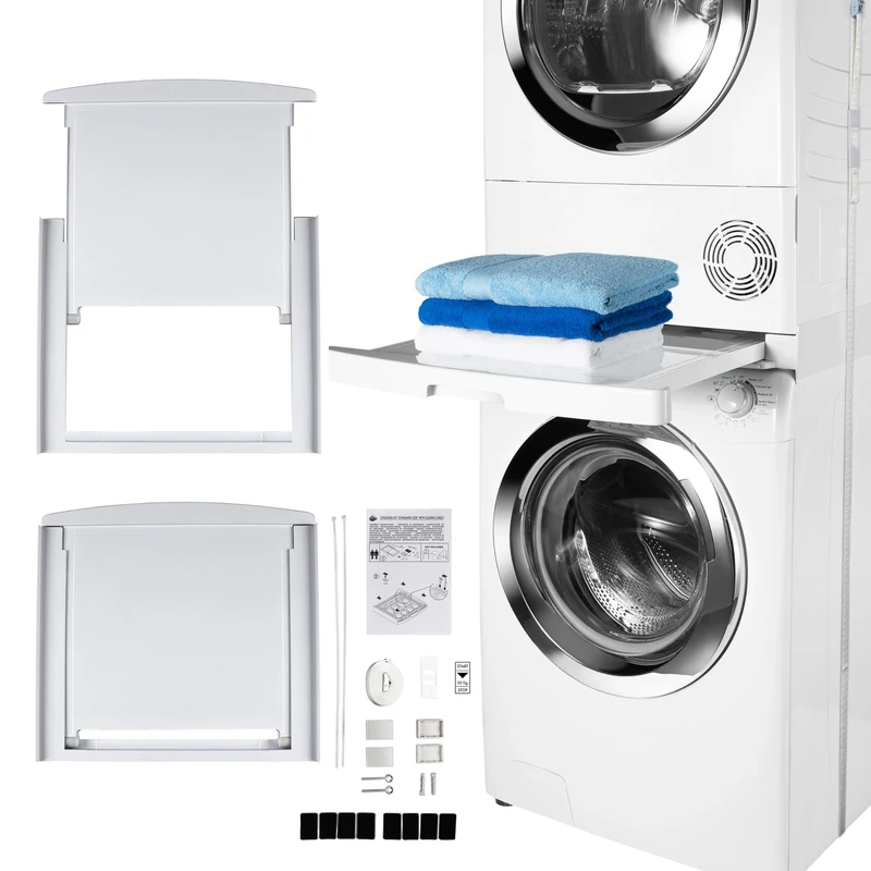 Care+Protect Universal Stacking Kit with Sliding Shelf for Washing Machines and Tumble Dryers-Suitable for Washing Machines with Depth 47-62cm-Space-Saving - Easy to Install-White - Rounded Top