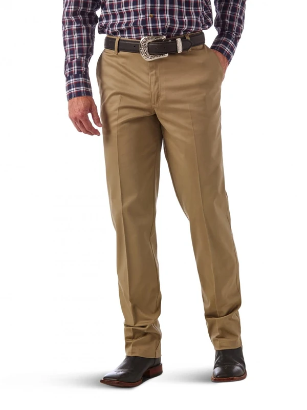 Wrangler Men's Riata Flat Front Relaxed Fit Casual Pant, Khaki, 34W x 36L