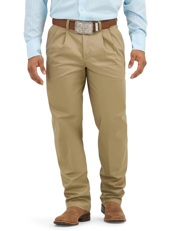 Wrangler Men's Riata Pleated Relaxed Fit Casual Pant, Khaki, 36W x 30L