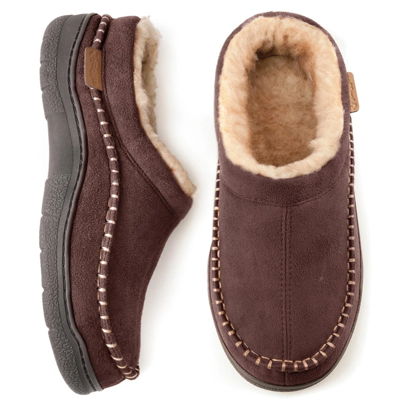 Zigzagger Men's Fuzzy Moccasin Slippers Indoor/Outdoor Fluffy House Shoes, Coffee, 6/7 UK - Image 1
