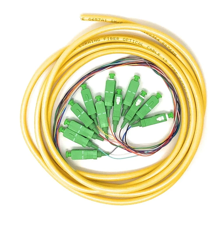 Ultra Spec Cables 12 Strand Singlemode SC-APC Fiber Pigtail, 3 Meter for Splice