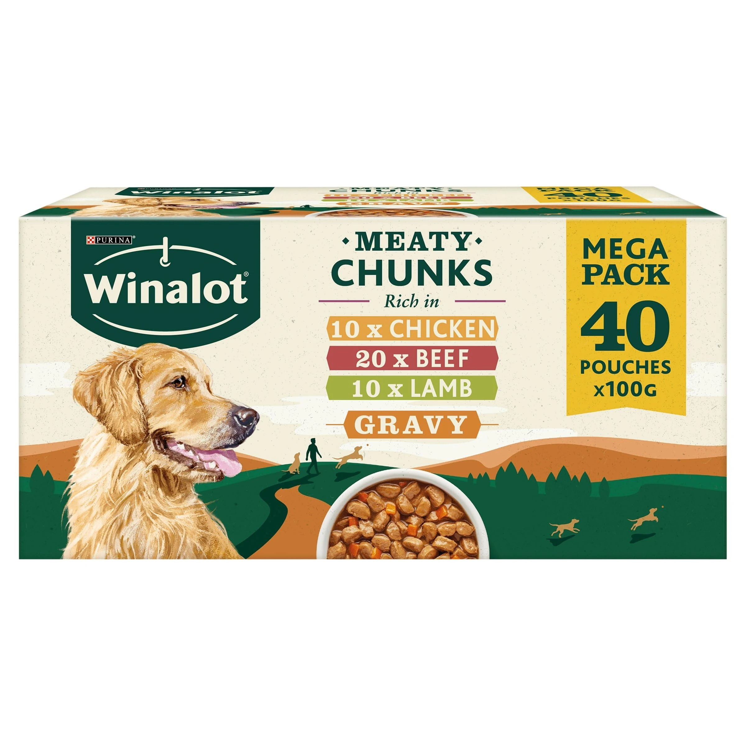 WINALOT Meaty Chunks Mixed in Gravy Wet Dog Food Pouches 40x100g