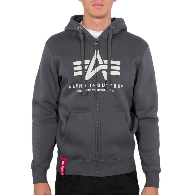 Alpha Industries Basic Zip Hoody Hooded Sweat for Men Black