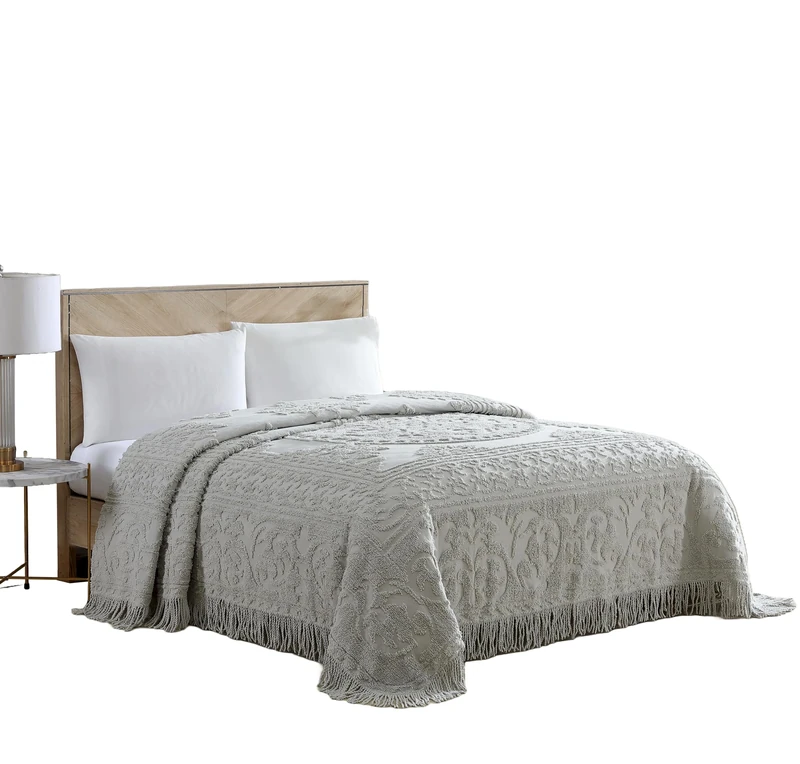 Beatrice Home Fashions Medallion Chenille Bedspread, Full, Gray