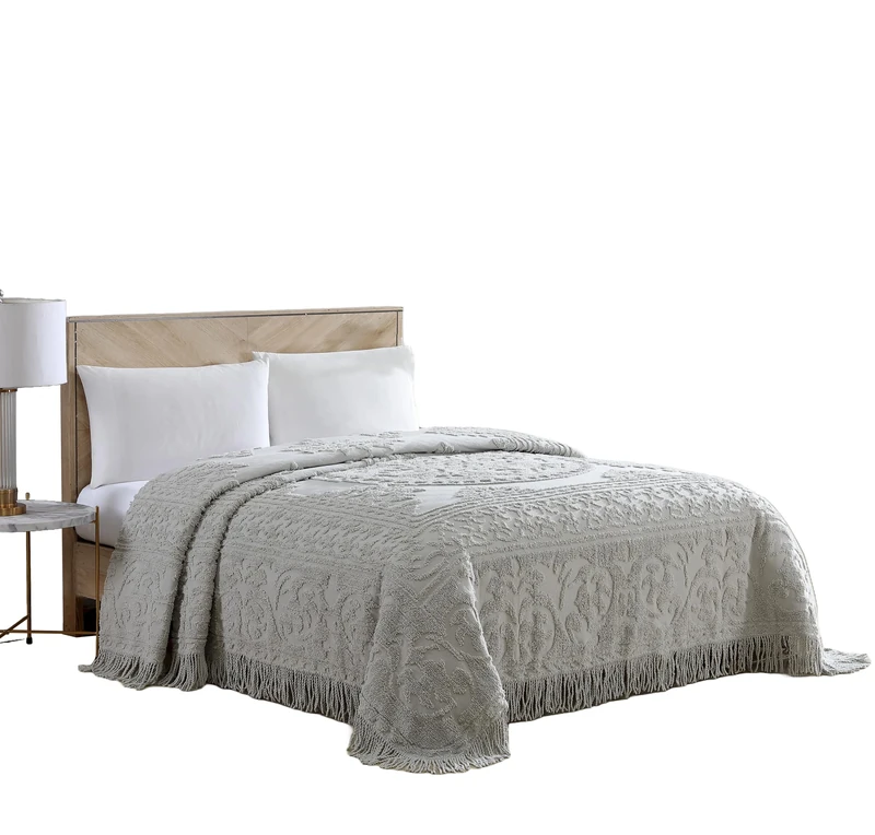 Beatrice Home Fashions Medallion Chenille Bedspread, Queen, Gray